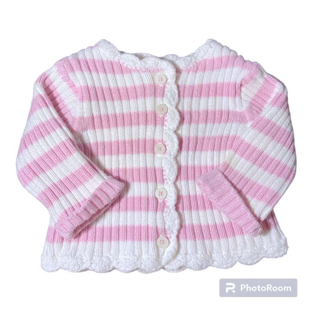Baby Girl’s Pink/White Button Up Sweater Sz 3-6 Mo